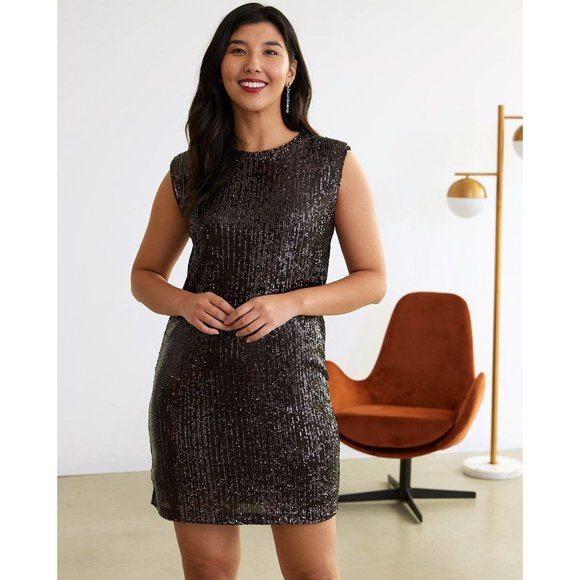Sequin Shift Dress • New with Tags • Sz S • Black/Bronze • Reitmans • Holiday - Picture 8 of 11